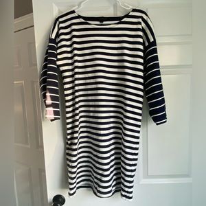 Jcrew navy & white striped 3/4 length sleeve dress